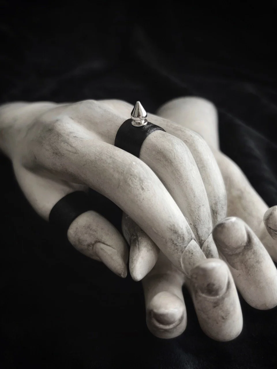 Silver Spike Stud Vegan Leather Ring — Our Widow